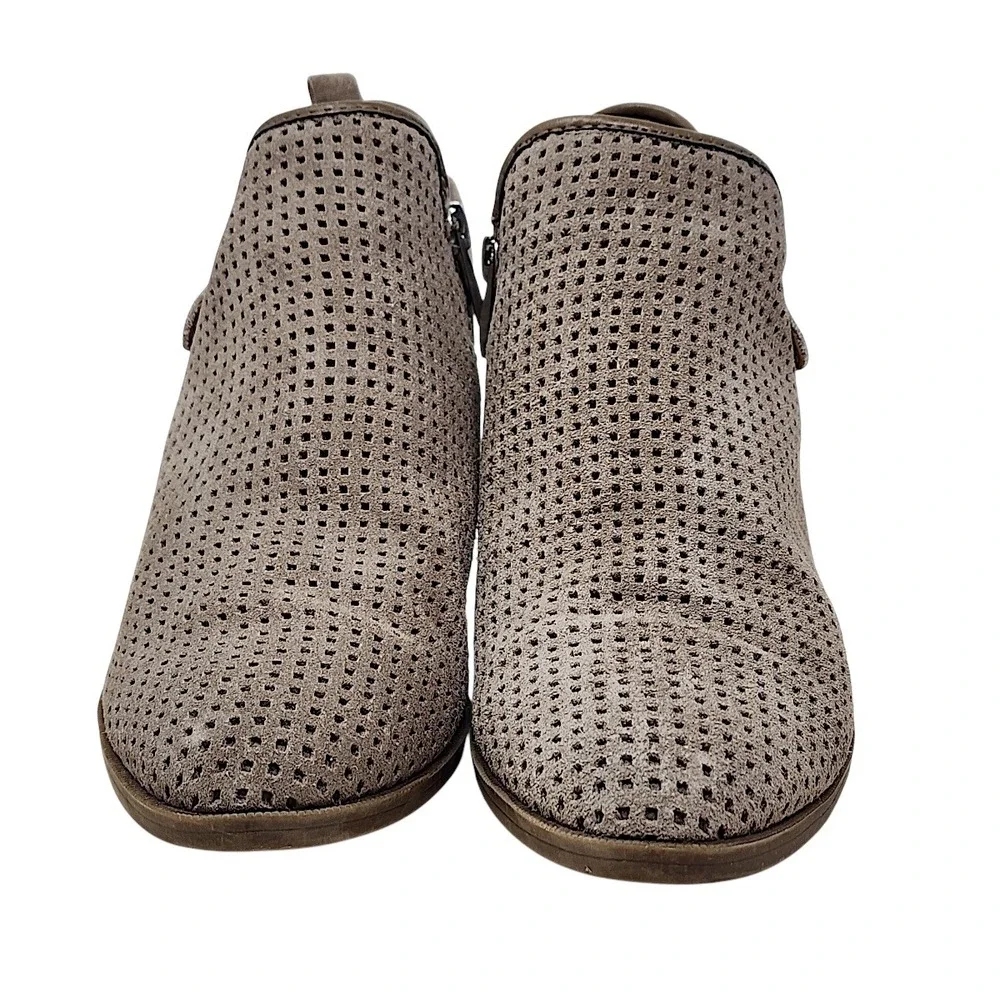 Franco Sarto Ankle Booties 7.5M Women Taupe Perforated Leather Dale 2 Block Heel